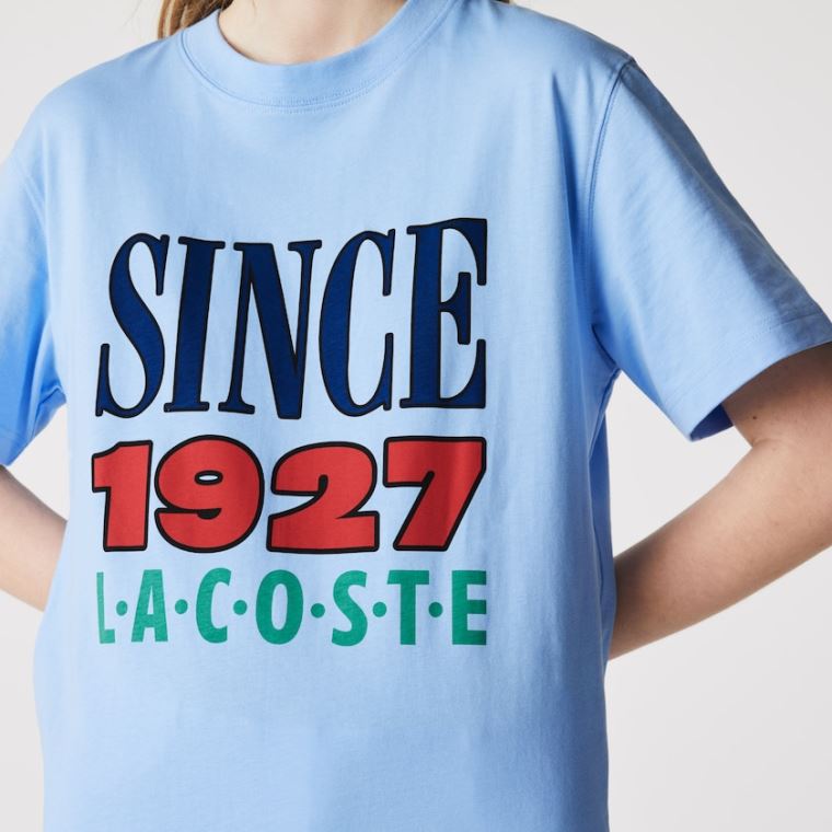 Lacoste LIVE Printed Bomull T-shirt Blå | GgNBxmzQ