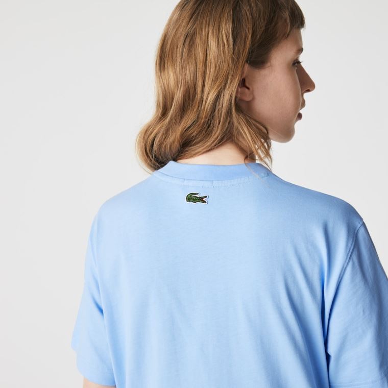 Lacoste LIVE Printed Bomull T-shirt Blå | GgNBxmzQ