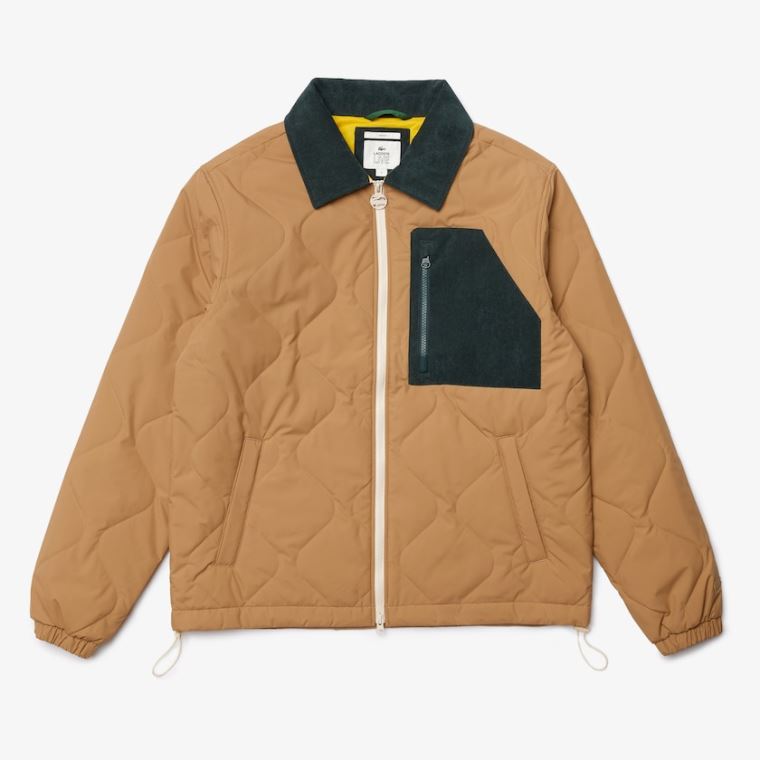 Lacoste LIVE Quilted Jacket Beige Mørke Grønn | vCHlbpff