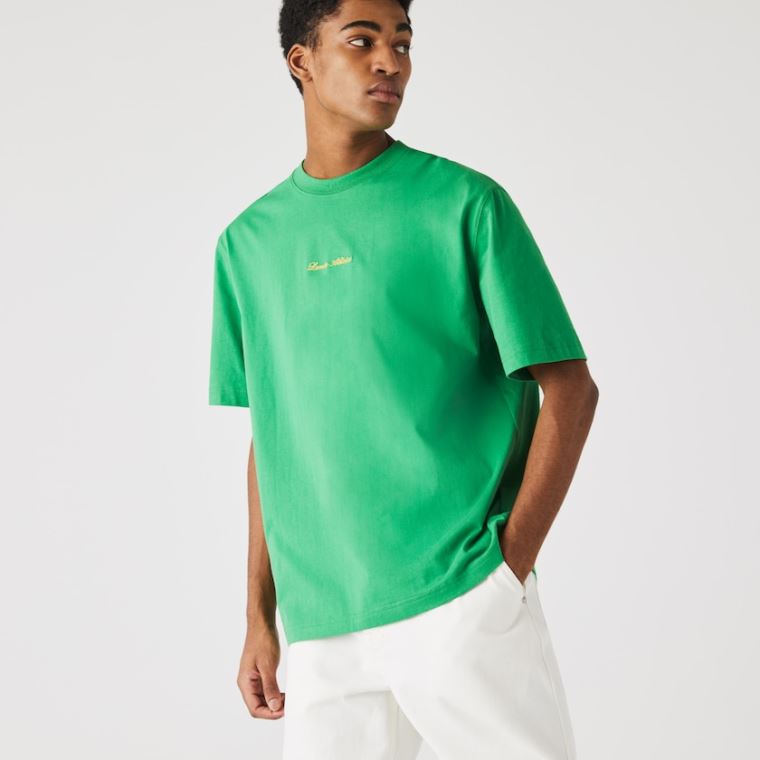 Lacoste LIVE Relaxed Fit Embroidered Bomull T-shirt Grønn | FIKptoT3