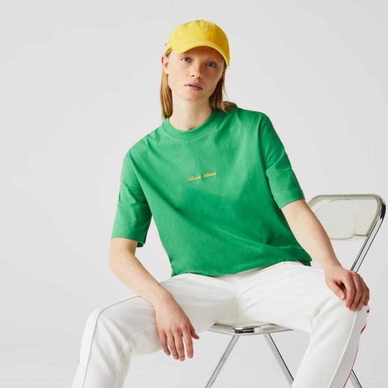 Lacoste LIVE Relaxed Fit Embroidered Bomull T-shirt Grønn | FIKptoT3