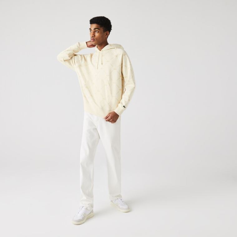 Lacoste LIVE Relaxed Fit Hette Monogram Bomull Sweatshirt Beige | 28baZcMJ