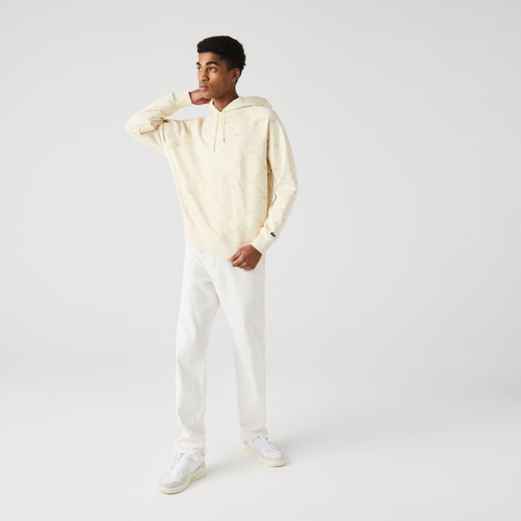 Lacoste LIVE Relaxed Fit Hette Monogram Bomull Sweatshirt Beige | v87ifY5H