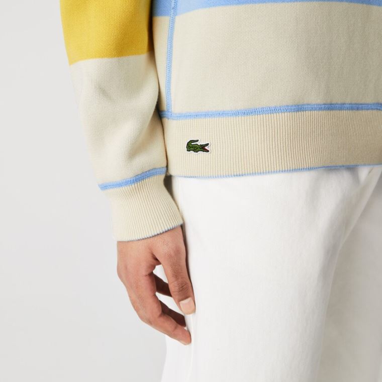 Lacoste LIVE Reversible Bomull Genser Blå Hvite | Eoy9tS9n