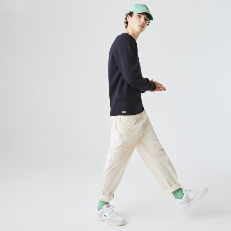 Lacoste LIVE Reversible Bomull Genser Marineblå Blå Hvite | 0rynBb0c