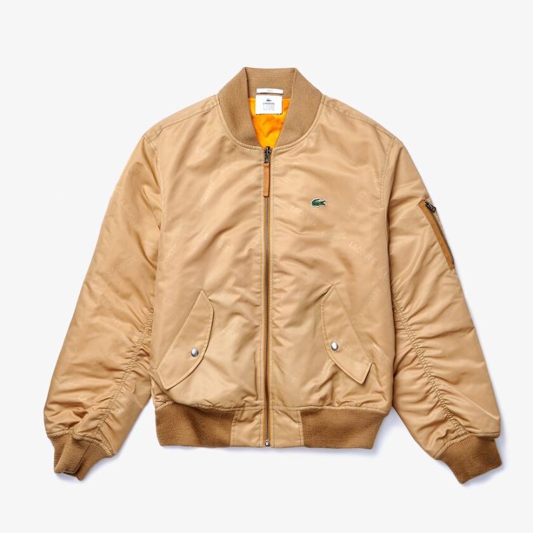 Lacoste LIVE Reversible Monogram Patterned Bomber Jacket Beige Oransje | QcM0a7Fe