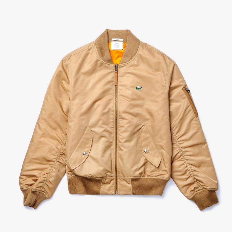 Lacoste LIVE Reversible Monogram Patterned Bomber Jacket Beige Oransje | UYQTsaOn