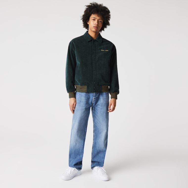 Lacoste LIVE Ribbed Velvet Bomber Jacket Mørke Grønn | QtrdqAy3