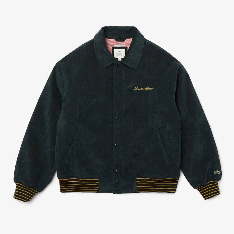 Lacoste LIVE Ribbed Velvet Bomber Jacket Mørke Grønn | QtrdqAy3