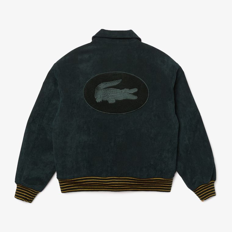 Lacoste LIVE Ribbed Velvet Bomber Jacket Mørke Grønn | QtrdqAy3