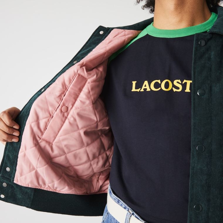 Lacoste LIVE Ribbed Velvet Bomber Jacket Mørke Grønn | QtrdqAy3