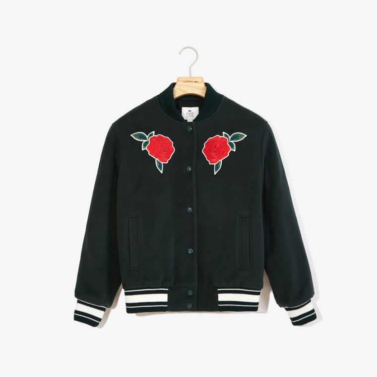 Lacoste LIVE Rose-Embroidered Varsity Jacket Grønn | TgnWSM8y