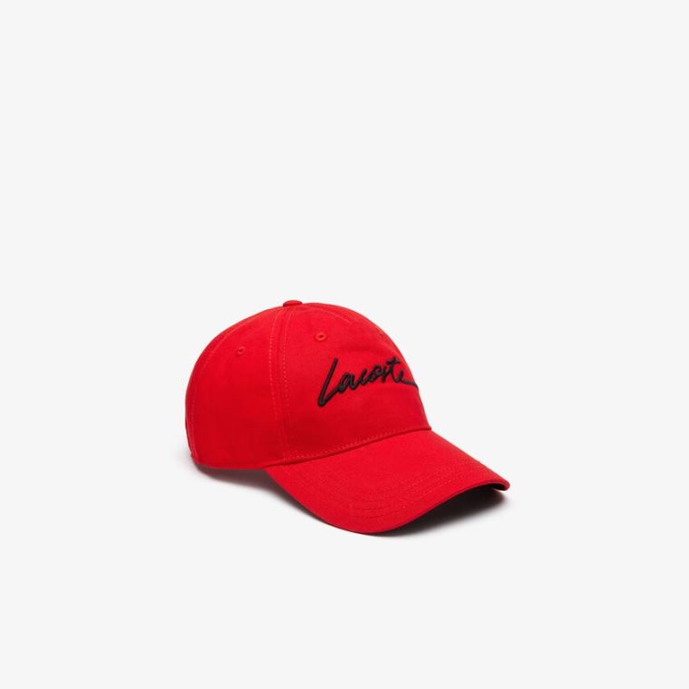 Lacoste LIVE Signature Bomull Cap Rød Svarte | HqU8c9Gc