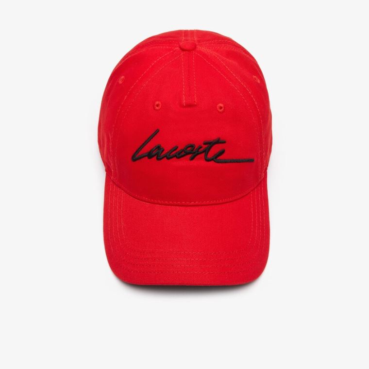 Lacoste LIVE Signature Bomull Cap Rød Svarte | HqU8c9Gc