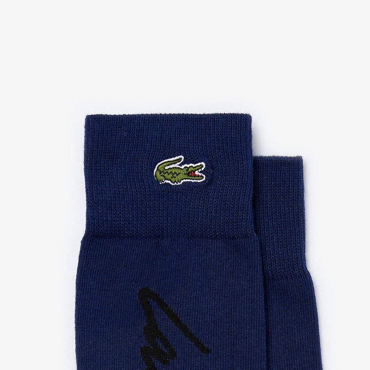 Lacoste LIVE Signature Print Socks Marineblå Blå Svarte | KER7UpPO