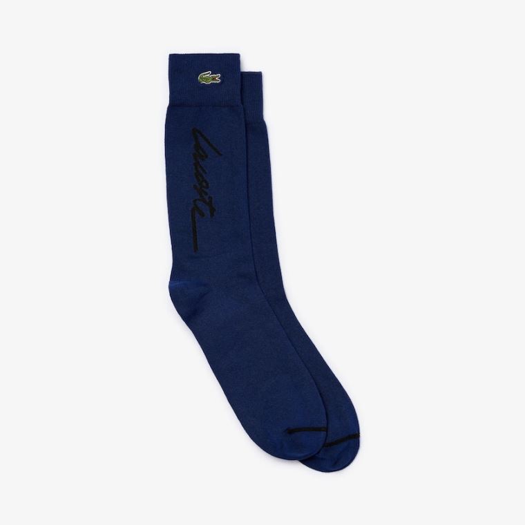 Lacoste LIVE Signature Print Socks Marineblå Blå Svarte | KER7UpPO