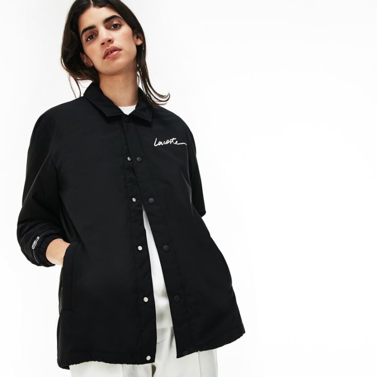 Lacoste LIVE Signature Taffeta Jacket Svarte | kMp1liOi