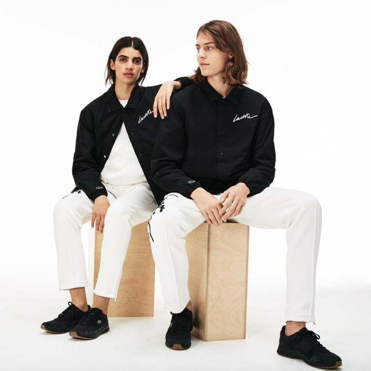 Lacoste LIVE Signature Taffeta Jacket Svarte | kMp1liOi