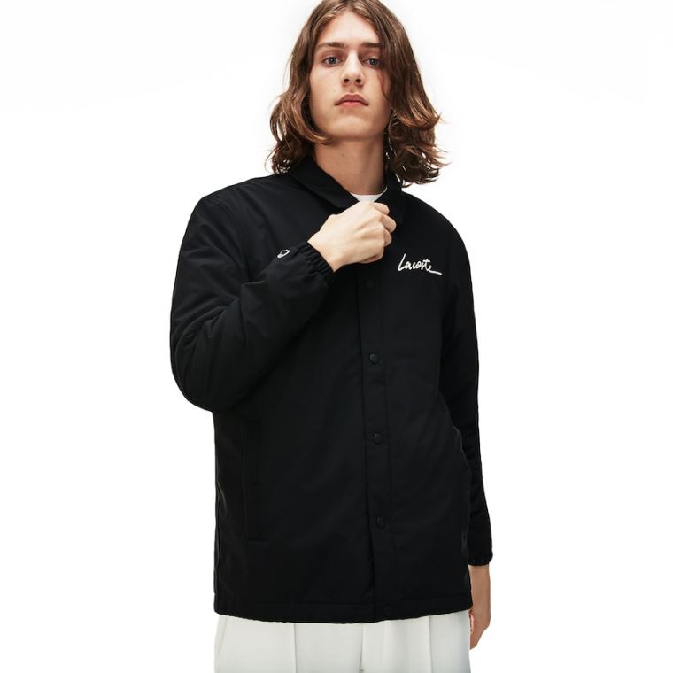 Lacoste LIVE Signature Taffeta Jacket Svarte | kMp1liOi