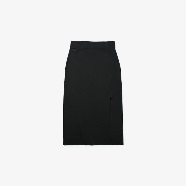 Lacoste LIVE Slit-Front Knit Skirt Svarte | KW48r4xl