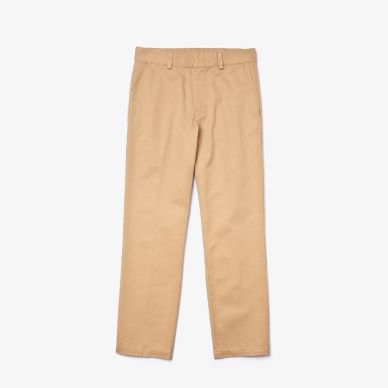 Lacoste LIVE Standard Fit Pleated Bomull Chino Pants Beige | P4JJzKAL