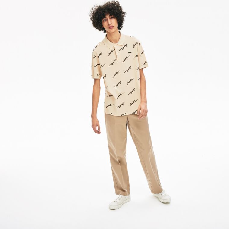 Lacoste LIVE Standard Fit Print Bomull Piqué Polo Shirt Grå | 64CbwOBe