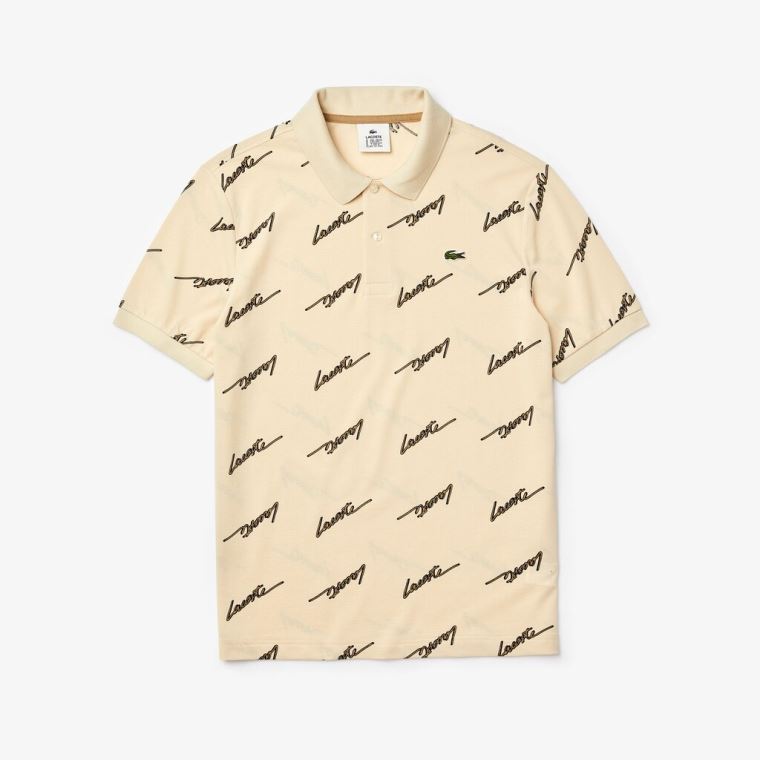 Lacoste LIVE Standard Fit Print Bomull Piqué Polo Shirt Grå | 64CbwOBe