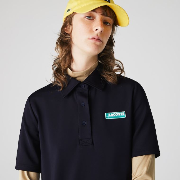 Lacoste LIVE Straight Cut Badge Flowing Polo Kjoler Marineblå Blå | AWASM079