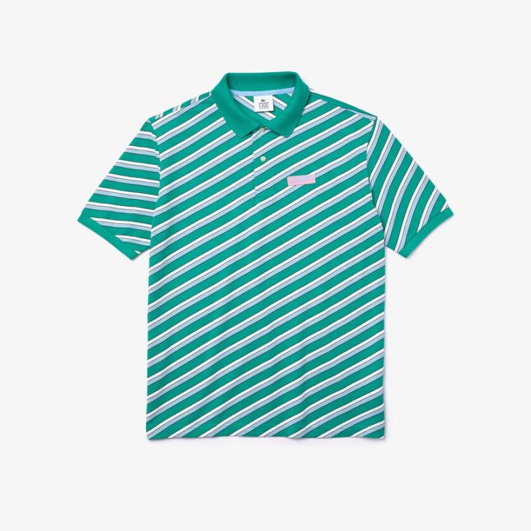 Lacoste LIVE Striped Bomull Piqué Polo Shirt Grønn Hvite | 6AZPKQOA