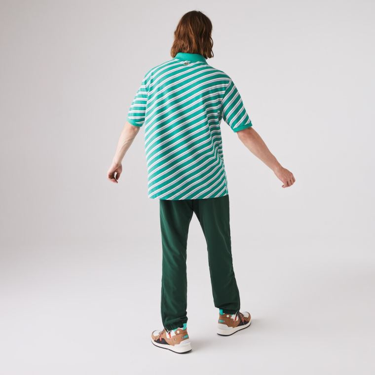 Lacoste LIVE Striped Bomull Piqué Polo Shirt Hvite Marineblå Blå | fL9suYlA