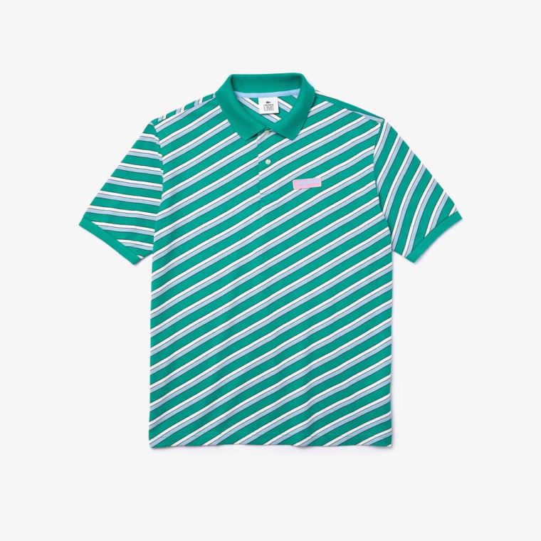 Lacoste LIVE Striped Bomull Piqué Polo Shirt Hvite Marineblå Blå | fL9suYlA