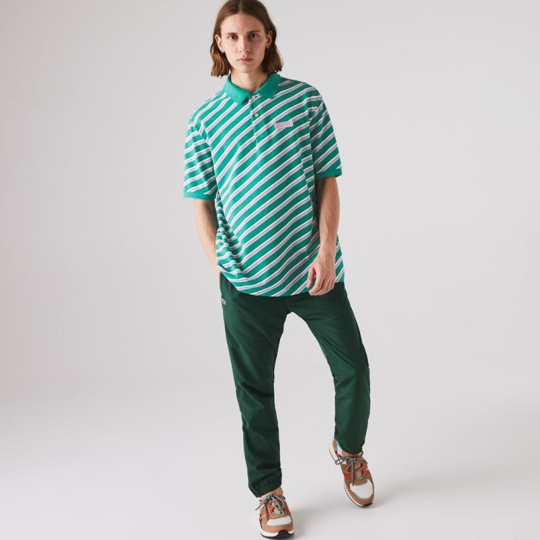 Lacoste LIVE Striped Bomull Piqué Polo Shirt Hvite Marineblå Blå | fL9suYlA