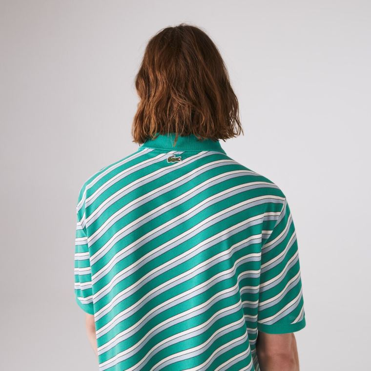 Lacoste LIVE Striped Bomull Piqué Polo Shirt Hvite Marineblå Blå | fL9suYlA