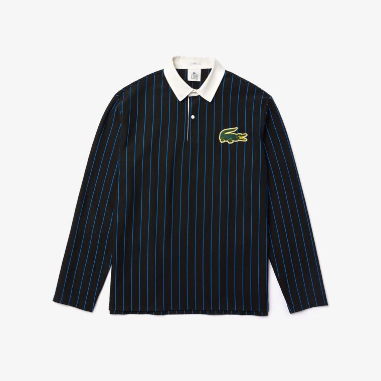 Lacoste LIVE Striped Bomull Polo Shirt Svarte Blå | 38KWDAwF