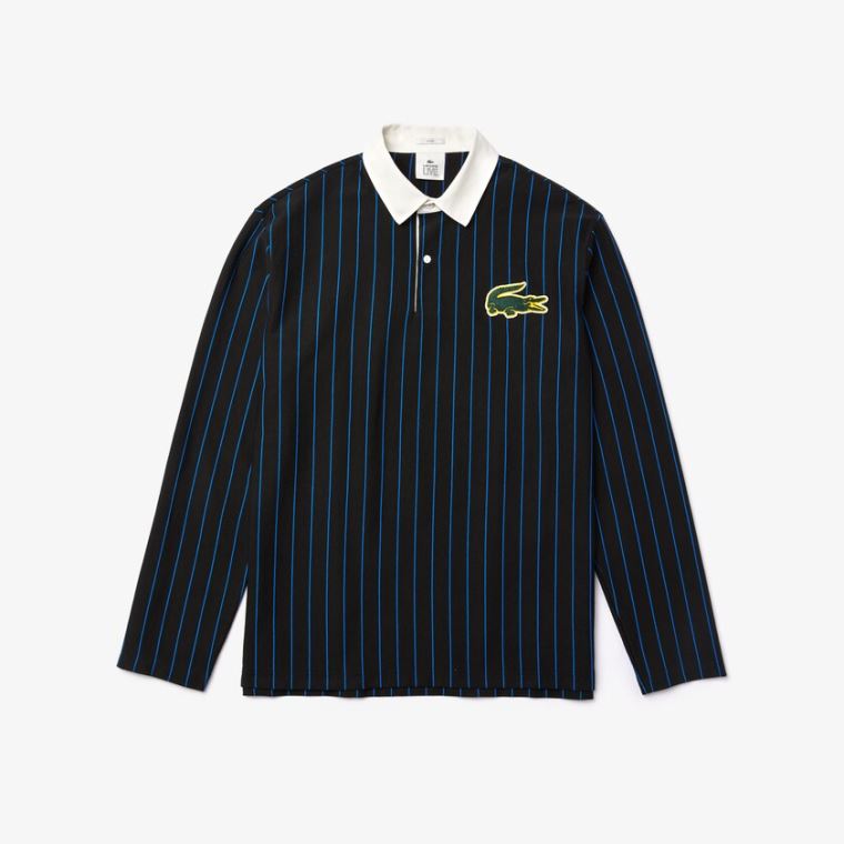 Lacoste LIVE Striped Bomull Polo Shirt Svarte Blå | B6l2Cci5