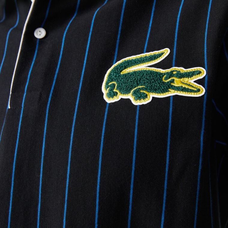 Lacoste LIVE Striped Bomull Polo Shirt Svarte Blå | B6l2Cci5