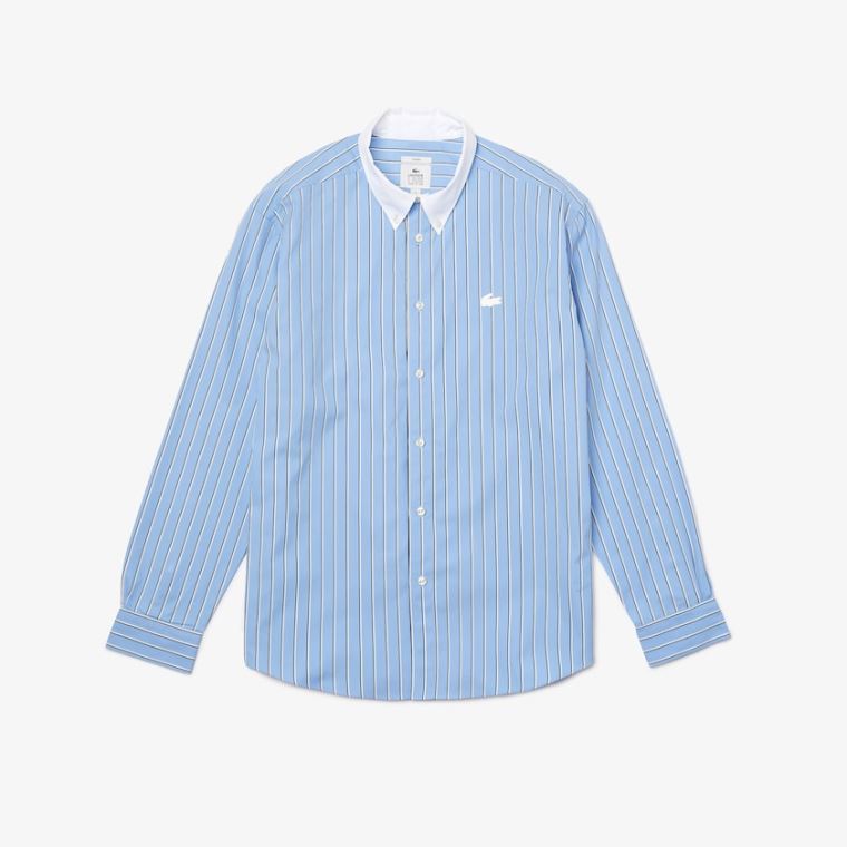 Lacoste LIVE Striped Bomull Shirt Blå Hvite | 2E2onIur