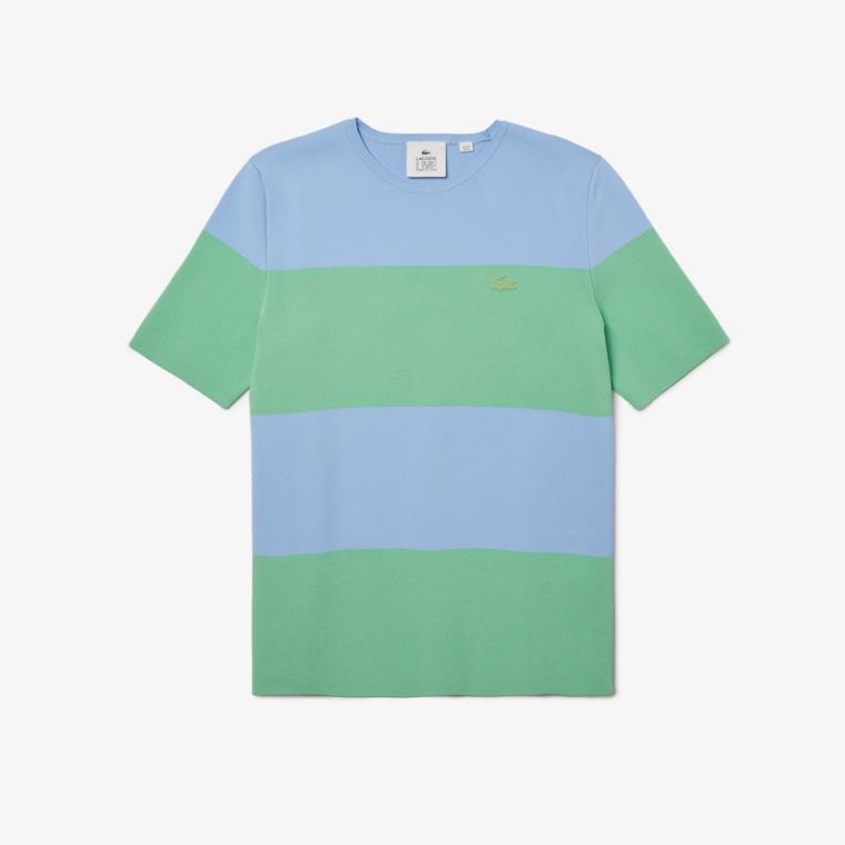 Lacoste LIVE Striped Knit Genser Blå Grønn | 7y2lBjGA