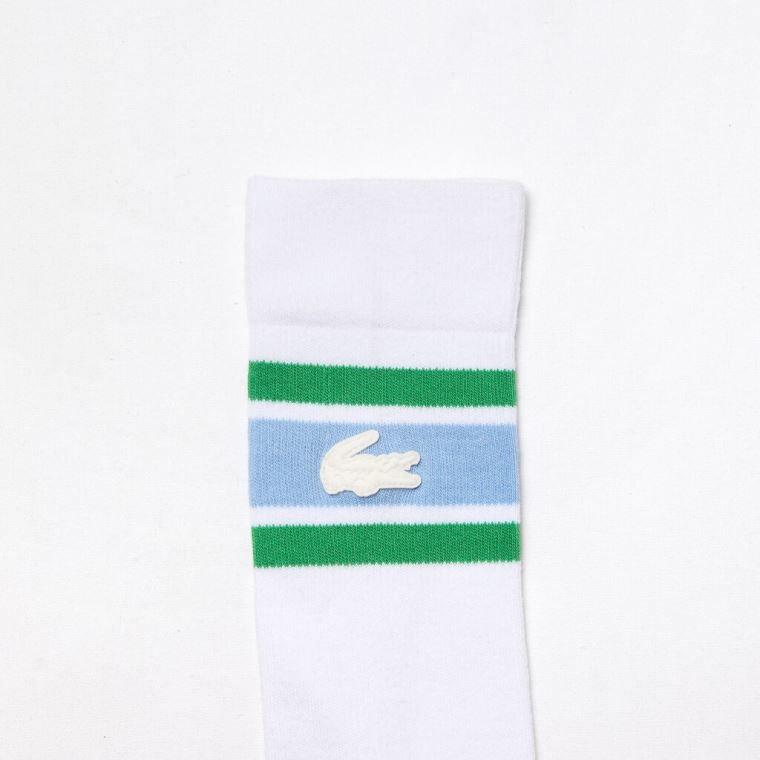 Lacoste LIVE Striped Stretch-Bomull Socks Hvite Blå Grønn | oqqeaukY