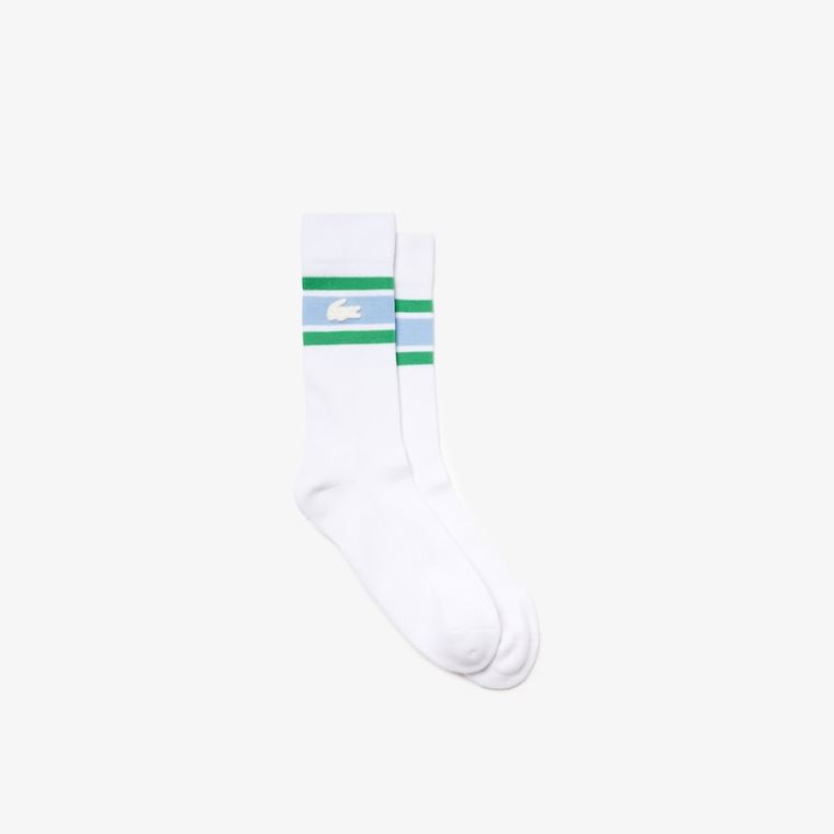 Lacoste LIVE Striped Stretch-Bomull Socks Hvite Blå Grønn | oqqeaukY