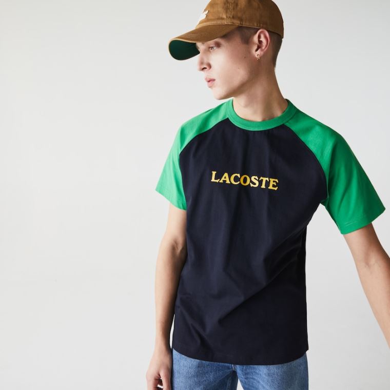 Lacoste LIVE Two-Tone Bomull T-shirt Marineblå Blå Grønn | 5MH3P6pu