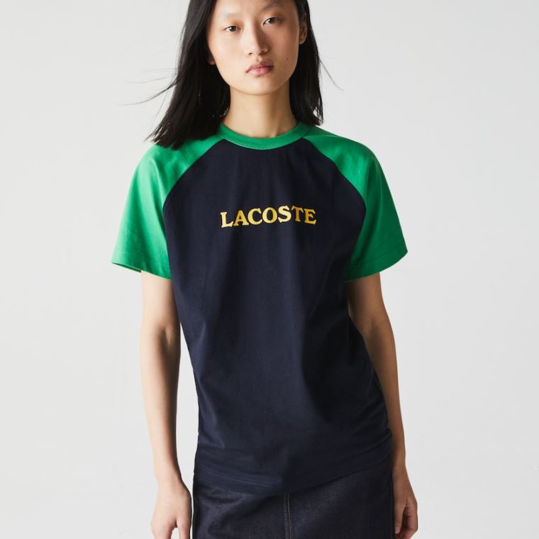 Lacoste LIVE Two-Tone Bomull T-shirt Marineblå Blå Grønn | yIEdA9tZ