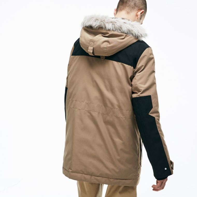 Lacoste LIVE Vann-Resistant Canvas Quilted Parka Beige Svarte | xK65zTn0