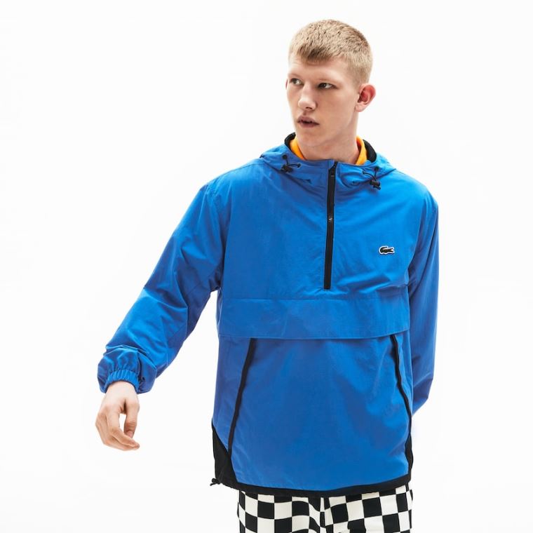 Lacoste LIVE Vann- Resistant Pullover Windbreaker Blå Svarte | xeoT4zdC