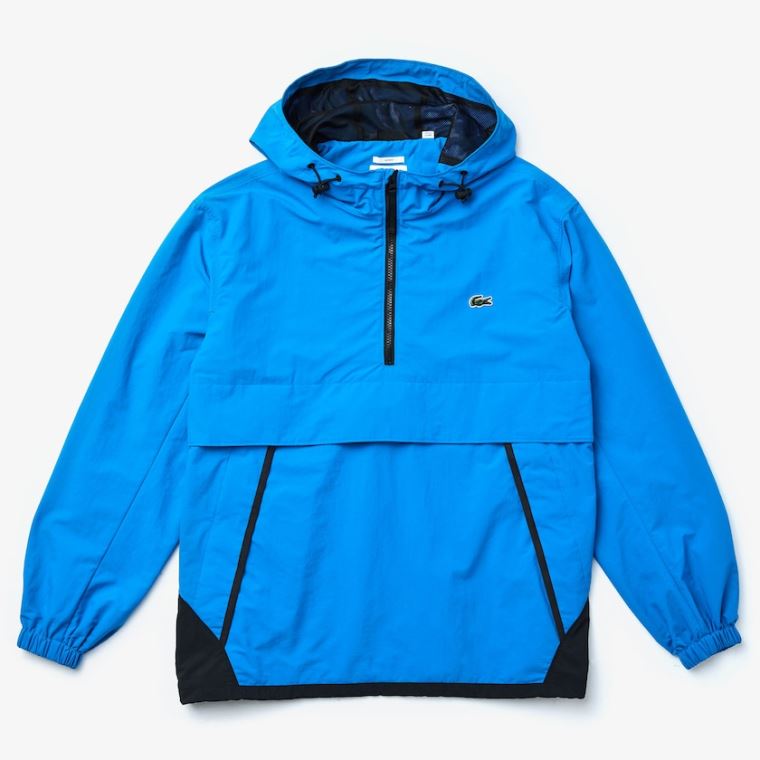 Lacoste LIVE Vann- Resistant Pullover Windbreaker Blå Svarte | xeoT4zdC