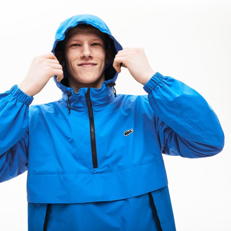 Lacoste LIVE Vann- Resistant Pullover Windbreaker Blå Svarte | xeoT4zdC