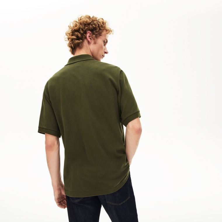 Lacoste L.12.12 Off-Center Stripe Bomull Piqué Polo Khaki Grønn | LTvSfHcQ