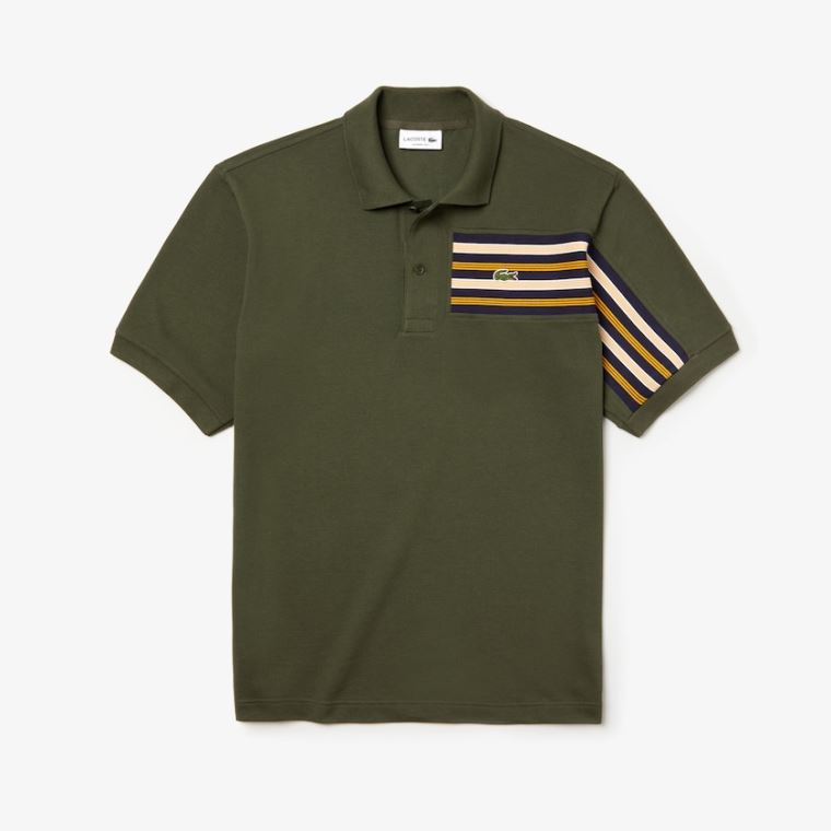 Lacoste L.12.12 Off-Center Stripe Bomull Piqué Polo Khaki Grønn | LTvSfHcQ