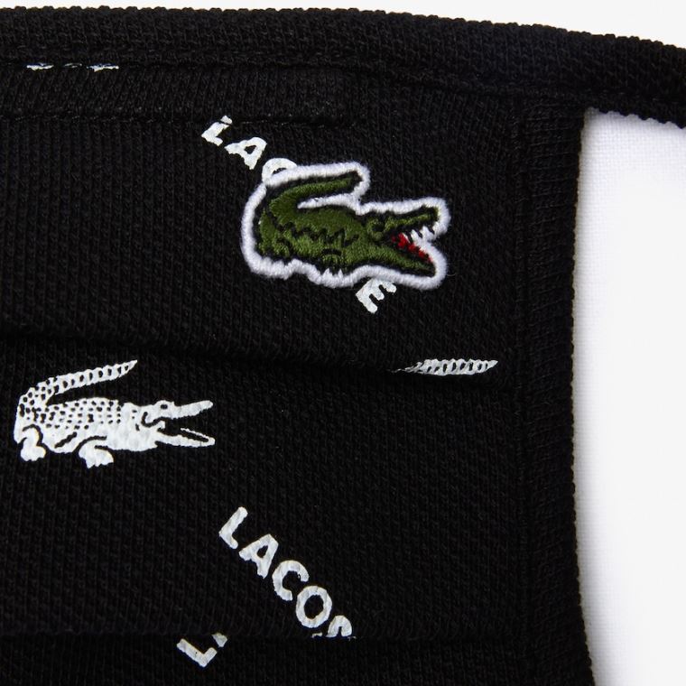 Lacoste L.12.12 Printed Face Mask with Adjustable Reima Svarte Hvite Svarte Grønn Hvite | F5w9tfiP