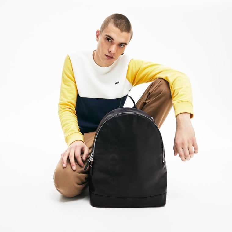 Lacoste L.12.12 Signature Lær Zip Backpack Svarte | rEJDXvHl